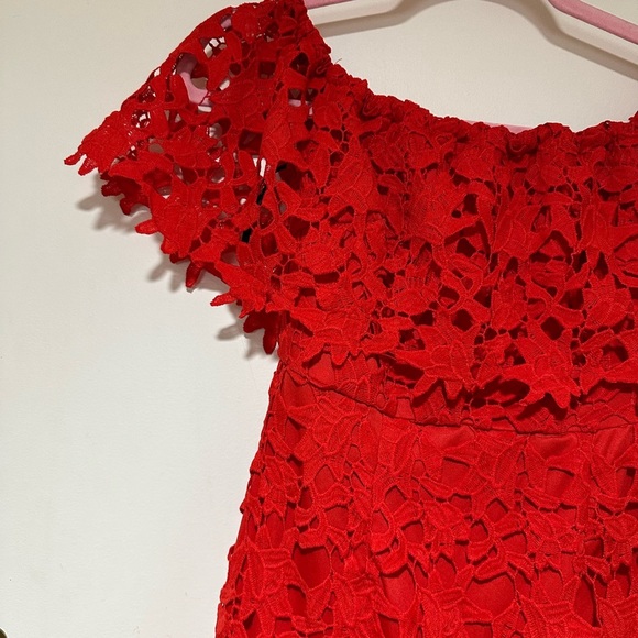 Lulus Genevieve Red Off-the-Shoulder Lace Dress - Picture 6 of 8